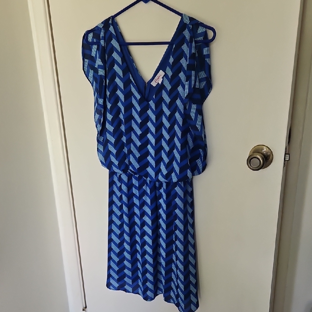 Candie's Navy and Light Blue Chevron Midi Dress